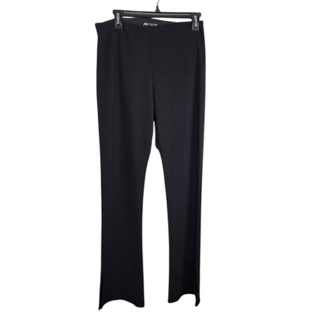 ZARA Women's Dress Pants Flare Leg Pull On High Rise Side Slits Black Size XL